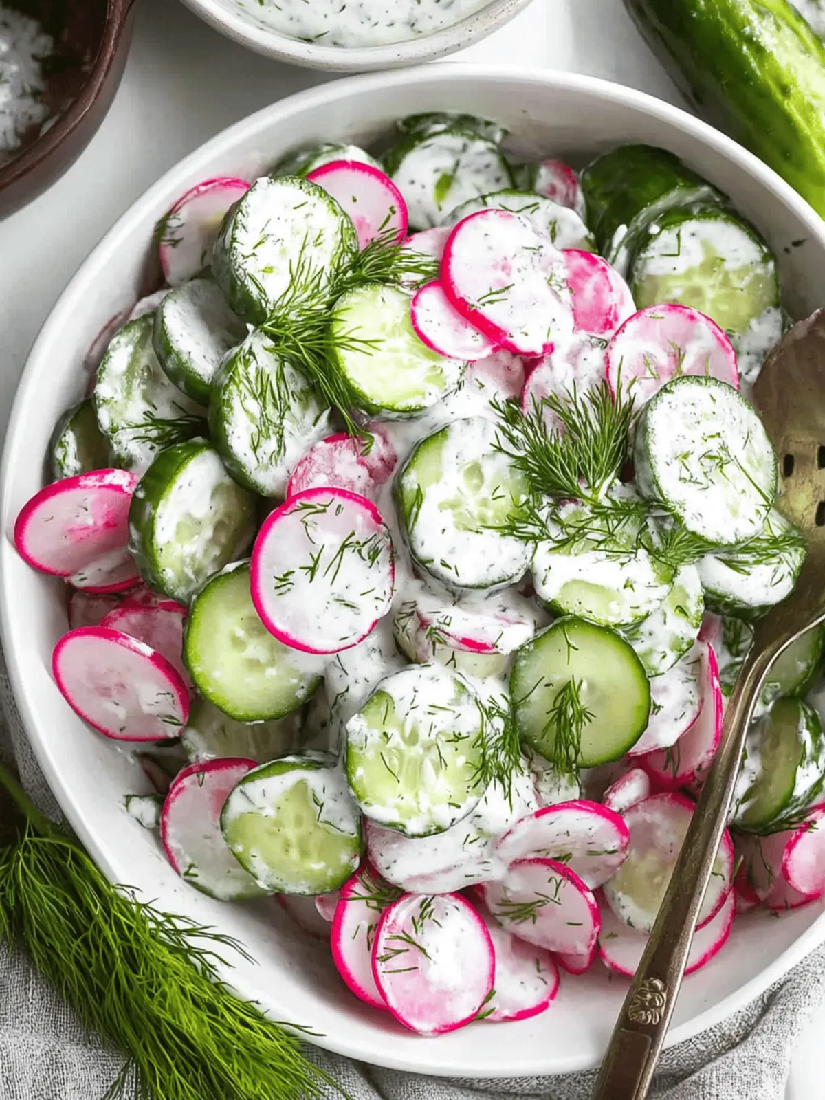 Cucumber Radish Salad w/ Yogurt Dill Dressing