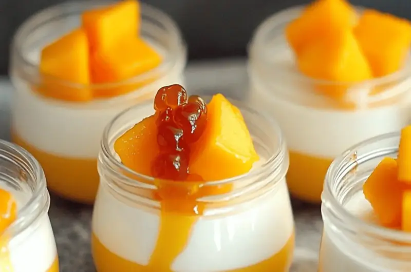 Coconut Mango Panna Cotta with Caramelized Mango