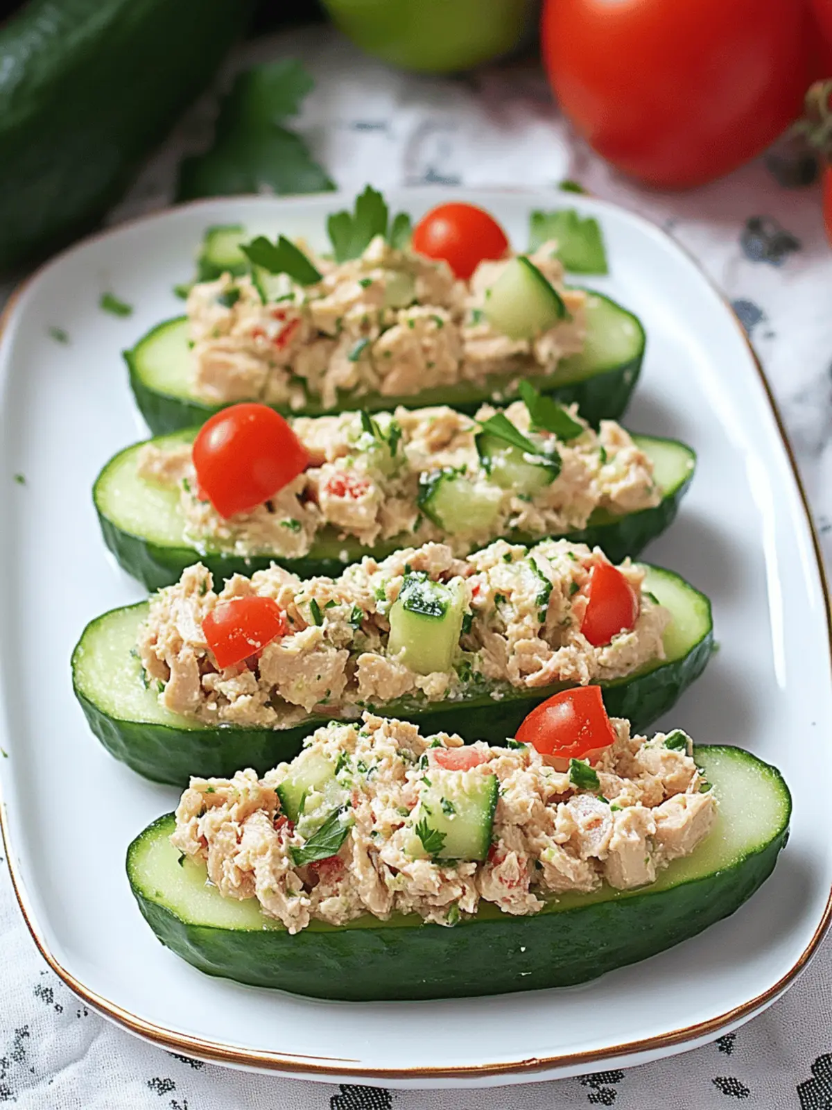 Quick & Easy Tuna Salad Cucumber Boats