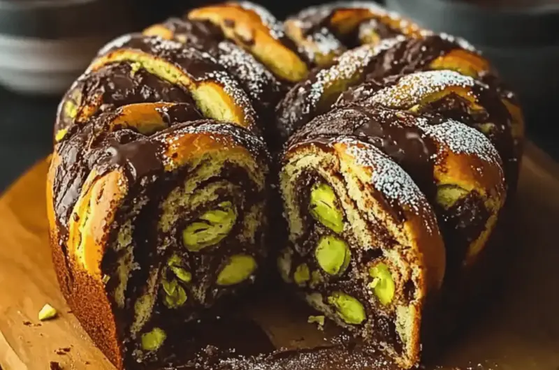Pistachio Chocolate Babka Pull Apart