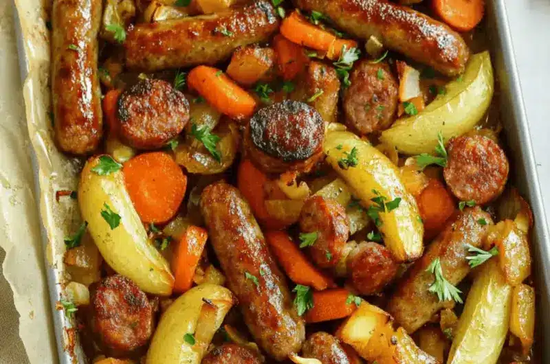 Sticky Sausage Tray Bake