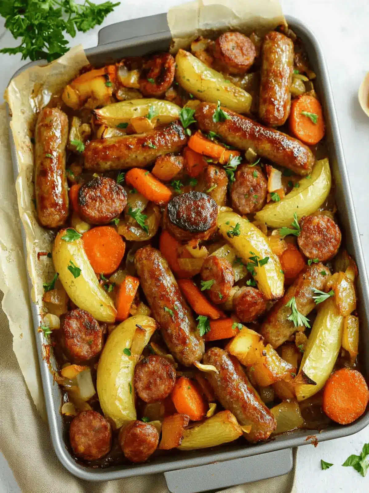 Sticky Sausage Tray Bake