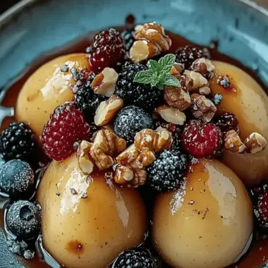Baked Pears with Berries, Honey, Walnuts & Blue Cheese
