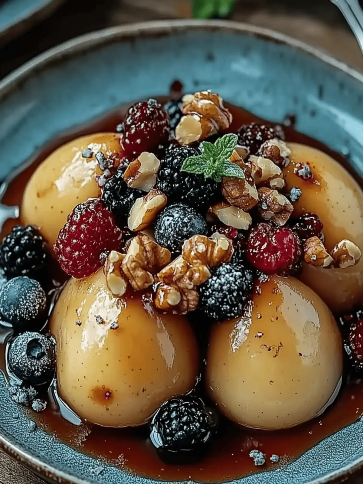 Baked Pears with Berries, Honey, Walnuts & Blue Cheese