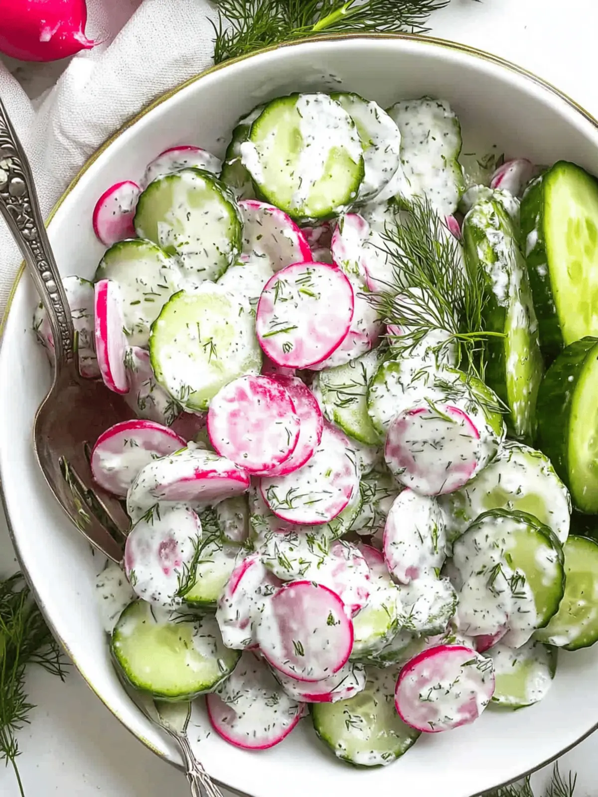 Cucumber Radish Salad w/ Yogurt Dill Dressing