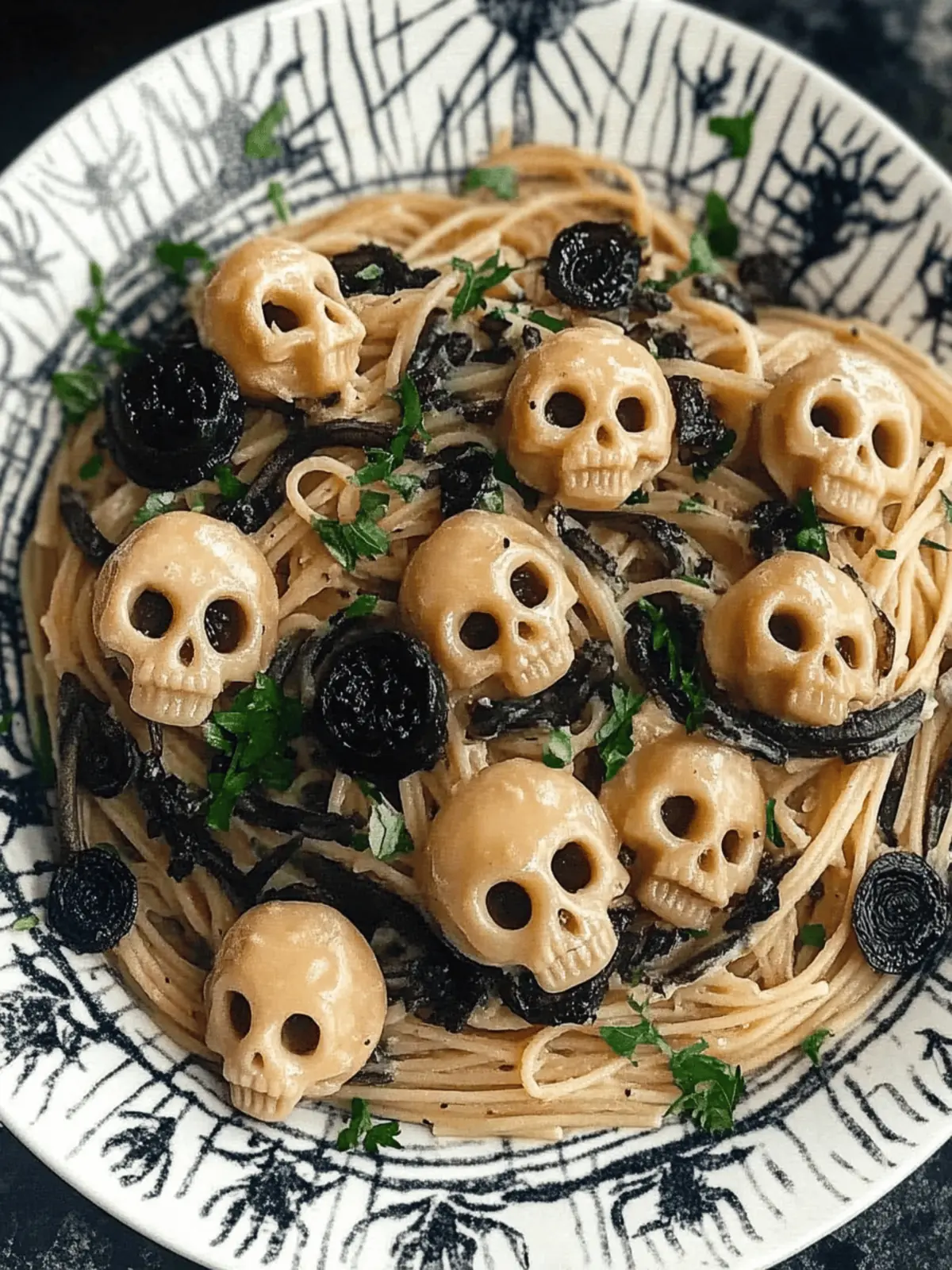 Mushroom Skulls Spooky Pasta