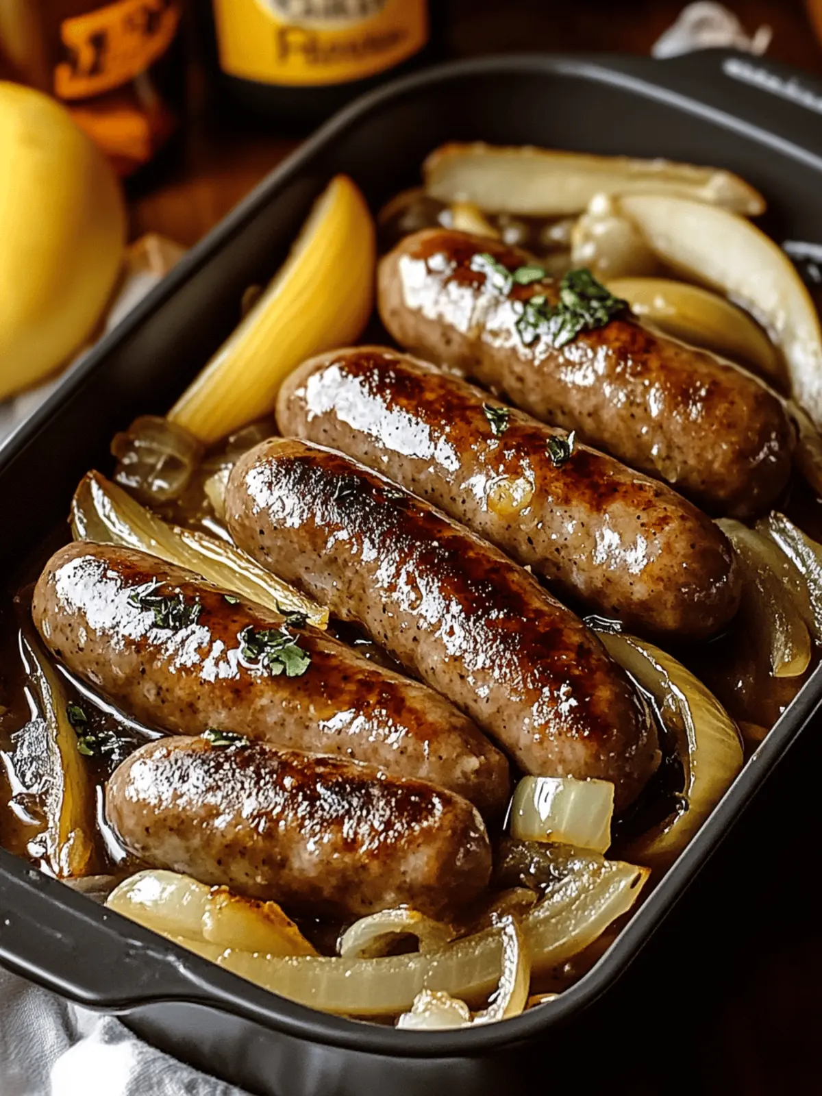 Oven-Braised Beer Brats with Apples & Onions