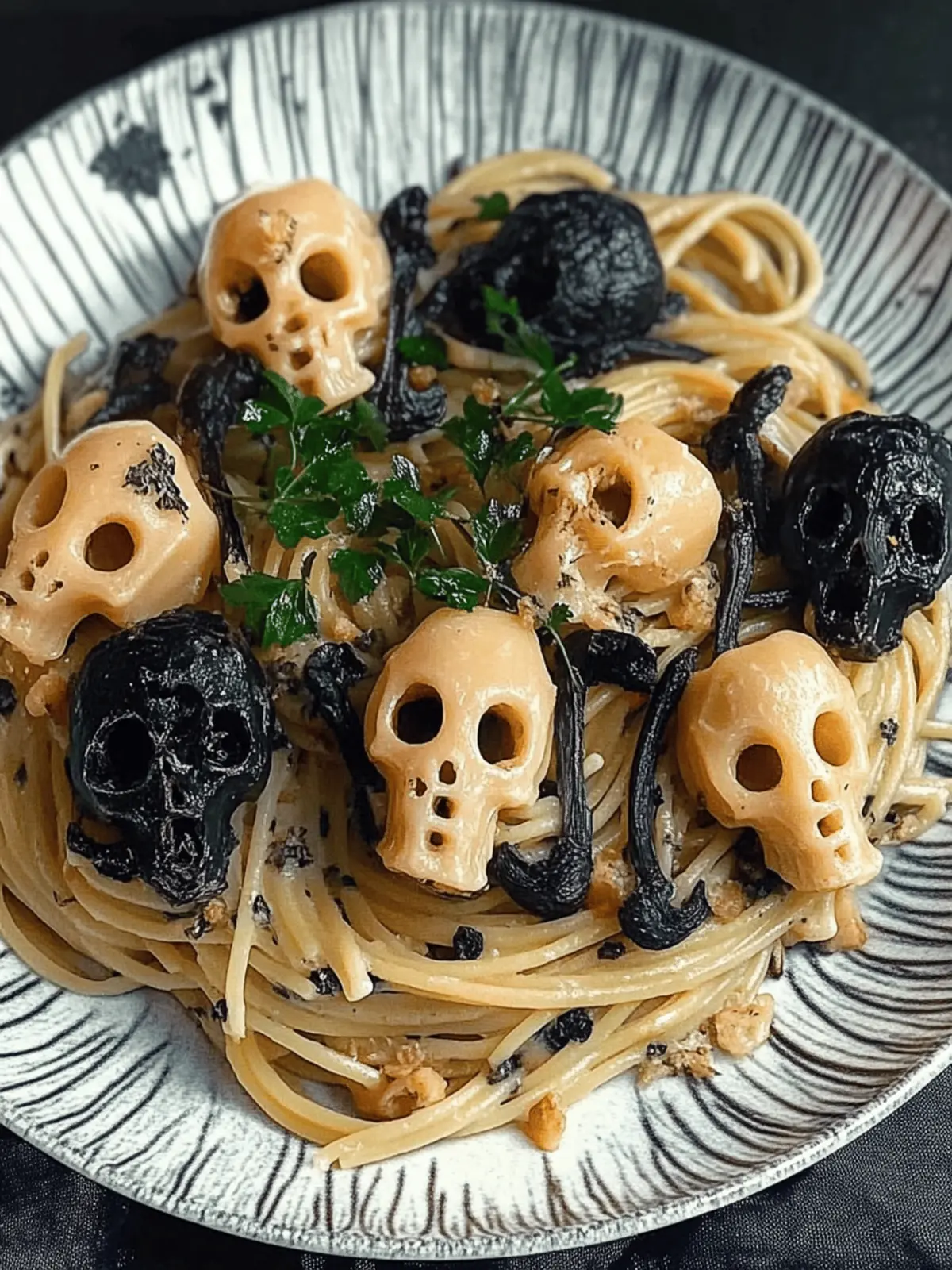 Mushroom Skulls Spooky Pasta