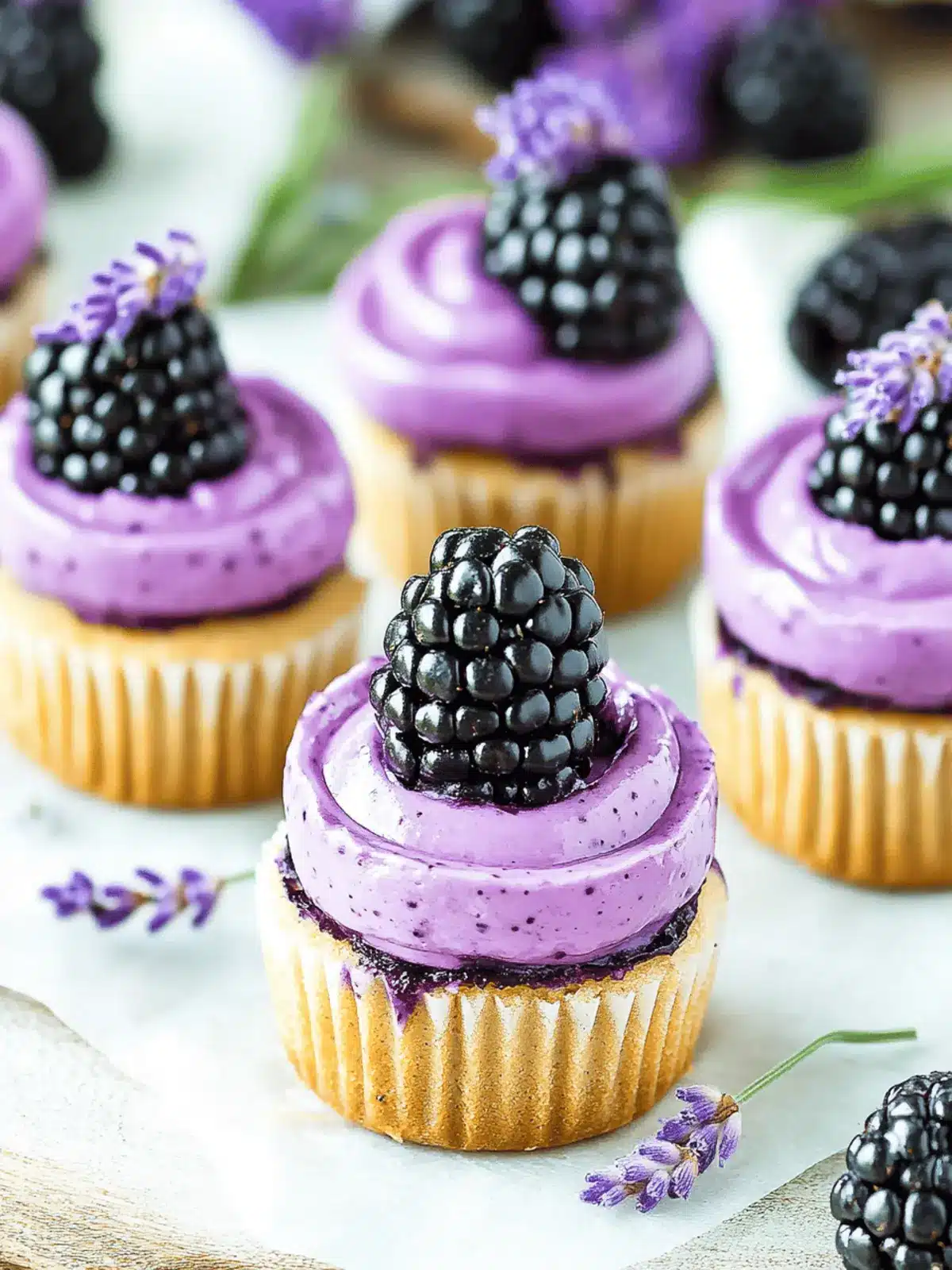 Mini Blackberry Lavender Cheesecakes