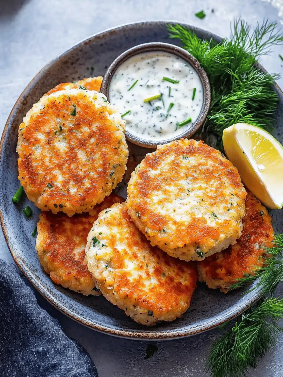 Salmon Cakes with Chive and Garlic Sauce