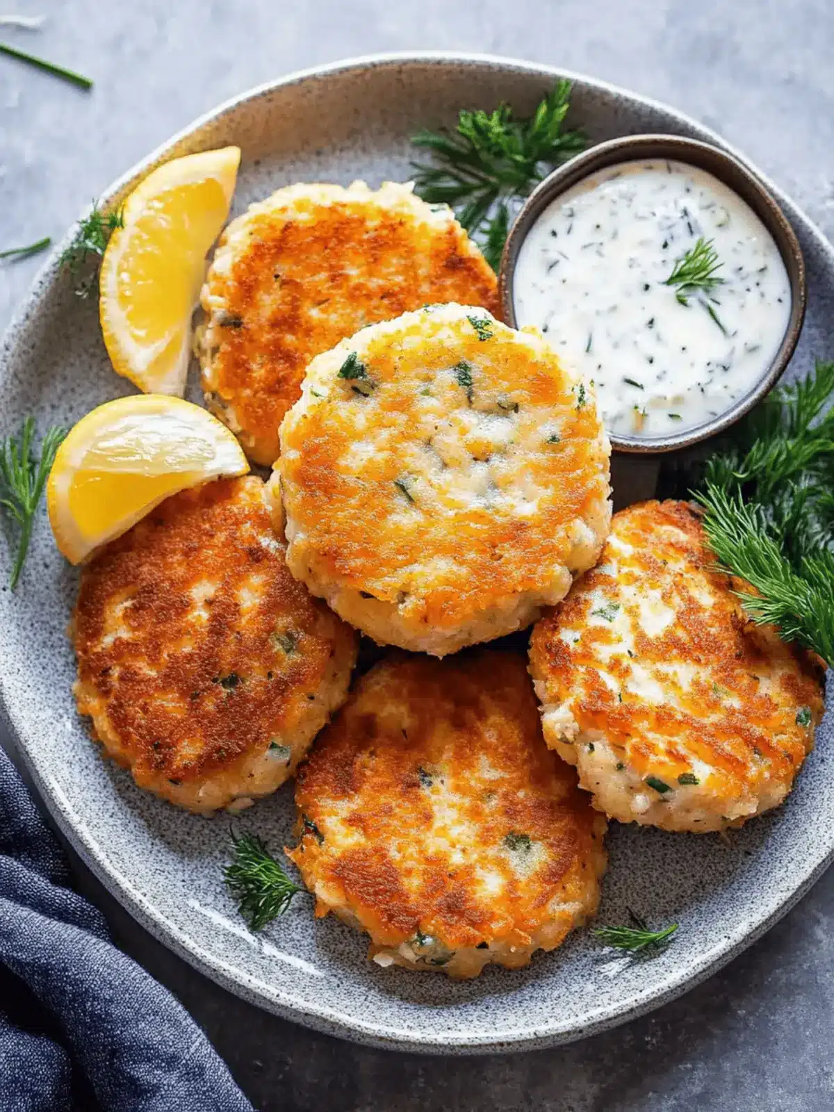Salmon Cakes with Chive and Garlic Sauce