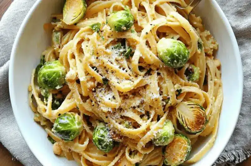 Vegan One Pot Creamy Garlic Brussels Sprouts Pasta