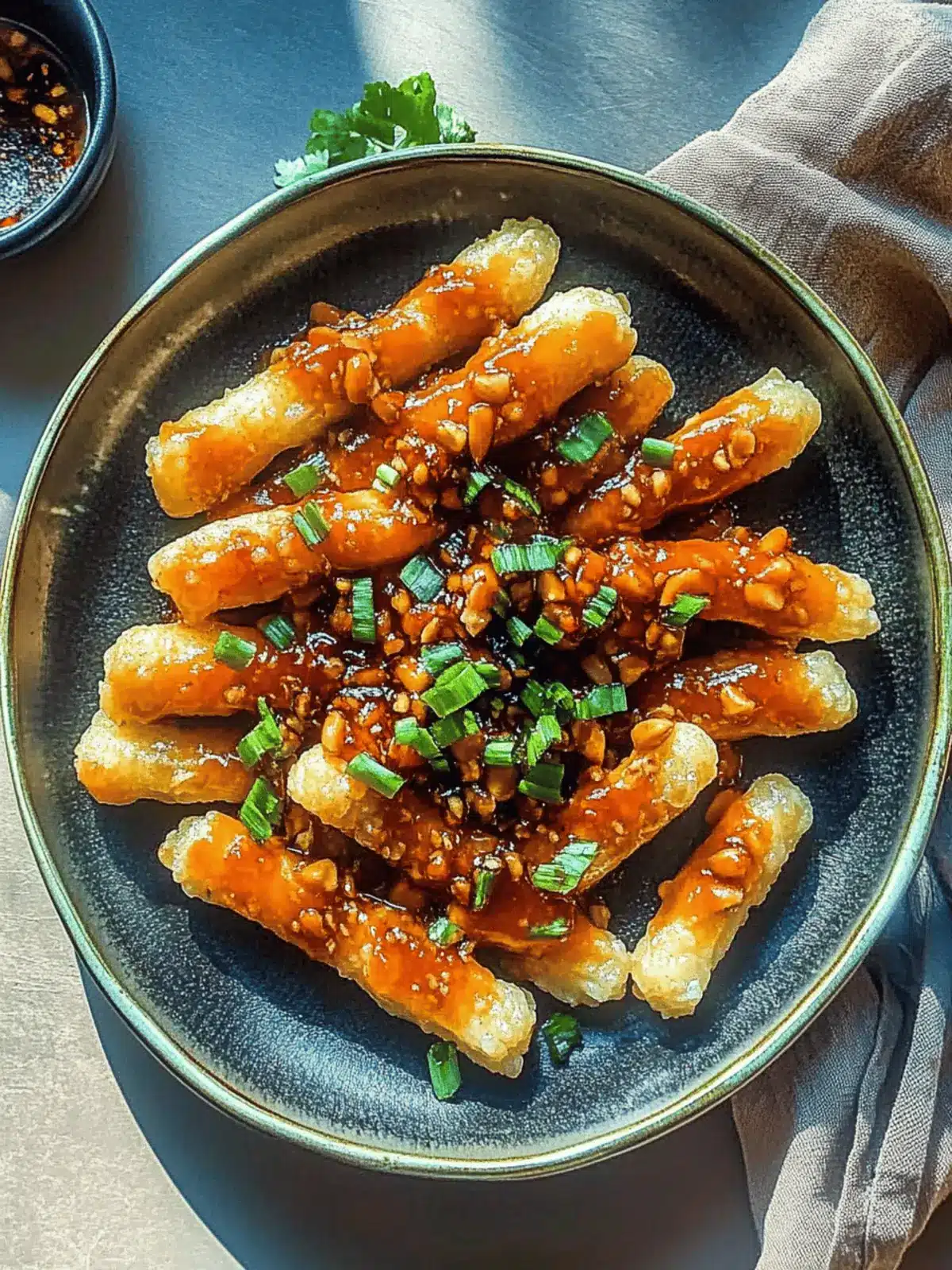 Crispy Rice Cakes with Spicy Peanut Sauce