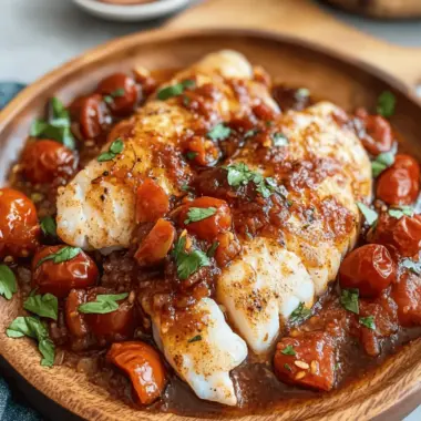 Pan Seared Cod with Tomato Balsamic Sauce