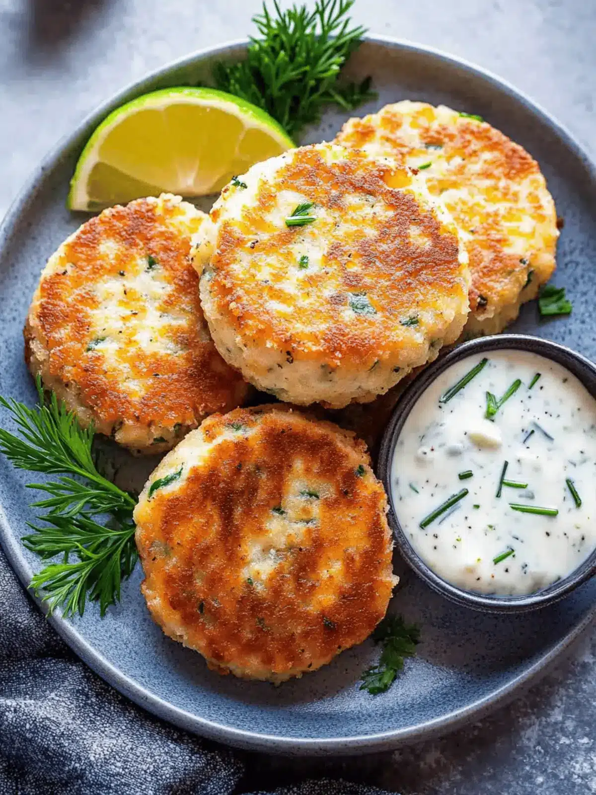 Salmon Cakes with Chive and Garlic Sauce