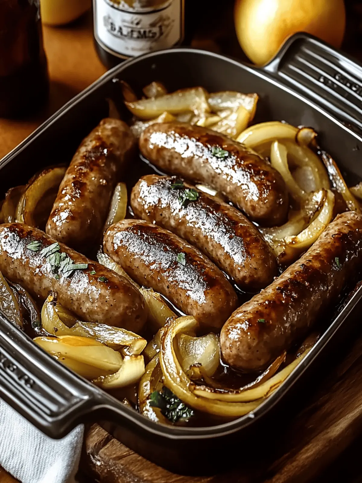 Oven-Braised Beer Brats with Apples & Onions