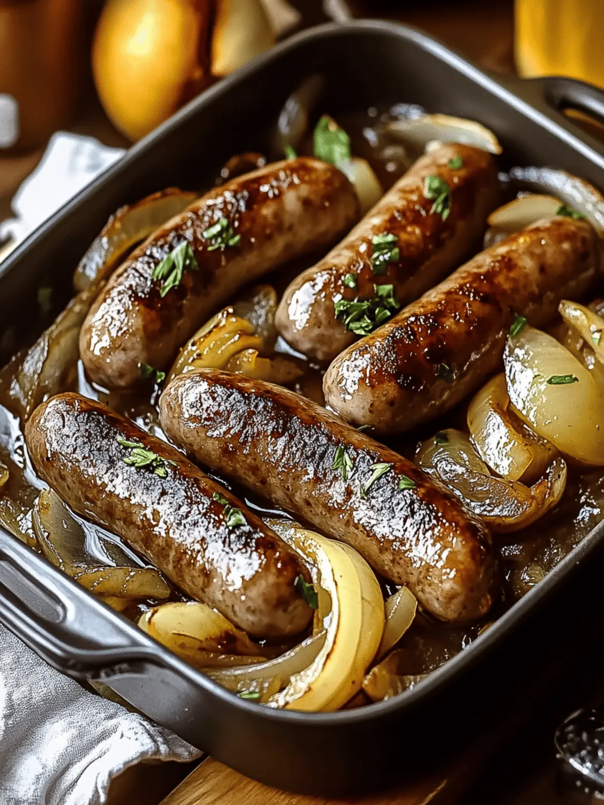 Oven-Braised Beer Brats with Apples & Onions