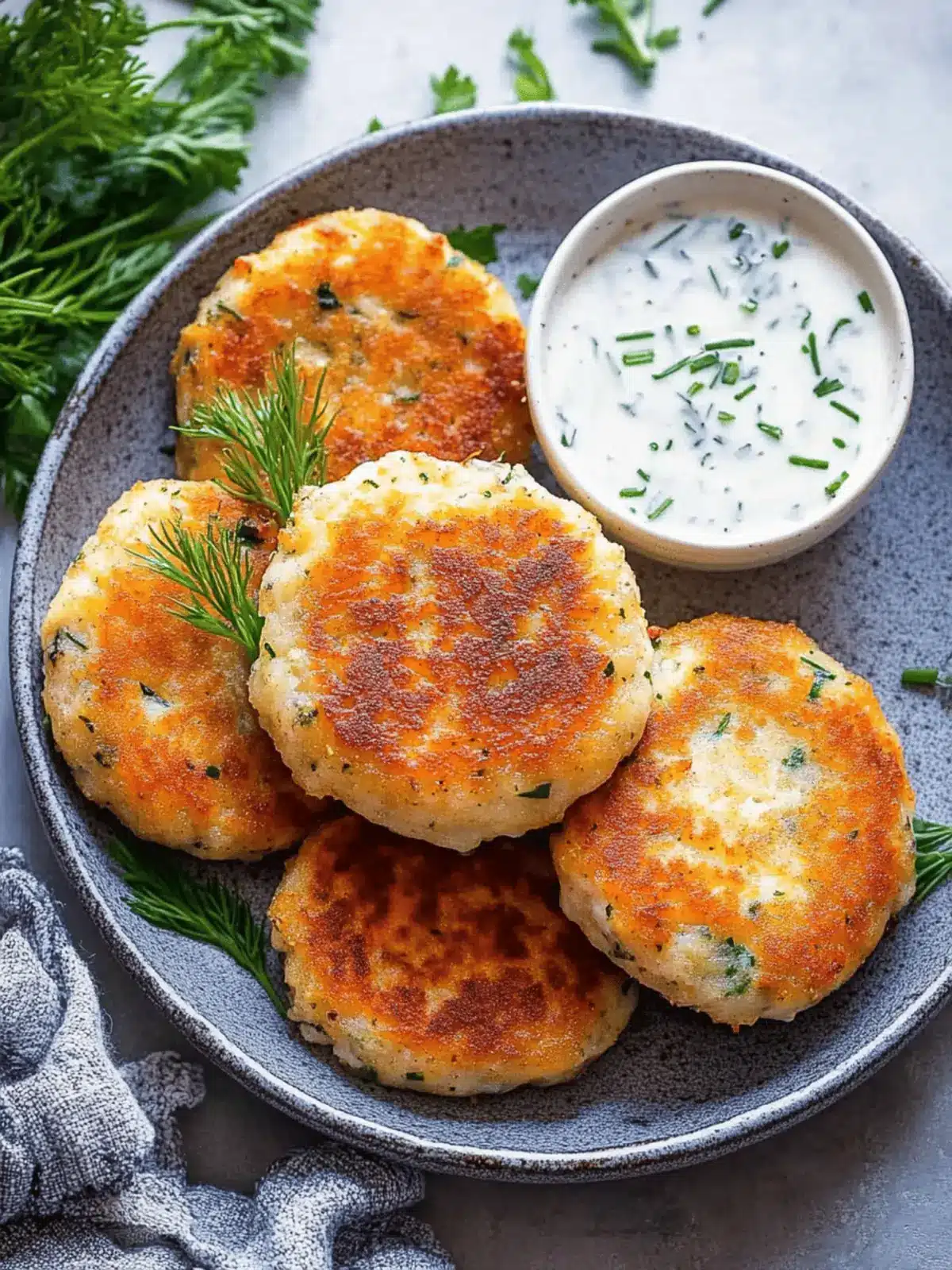 Salmon Cakes with Chive and Garlic Sauce