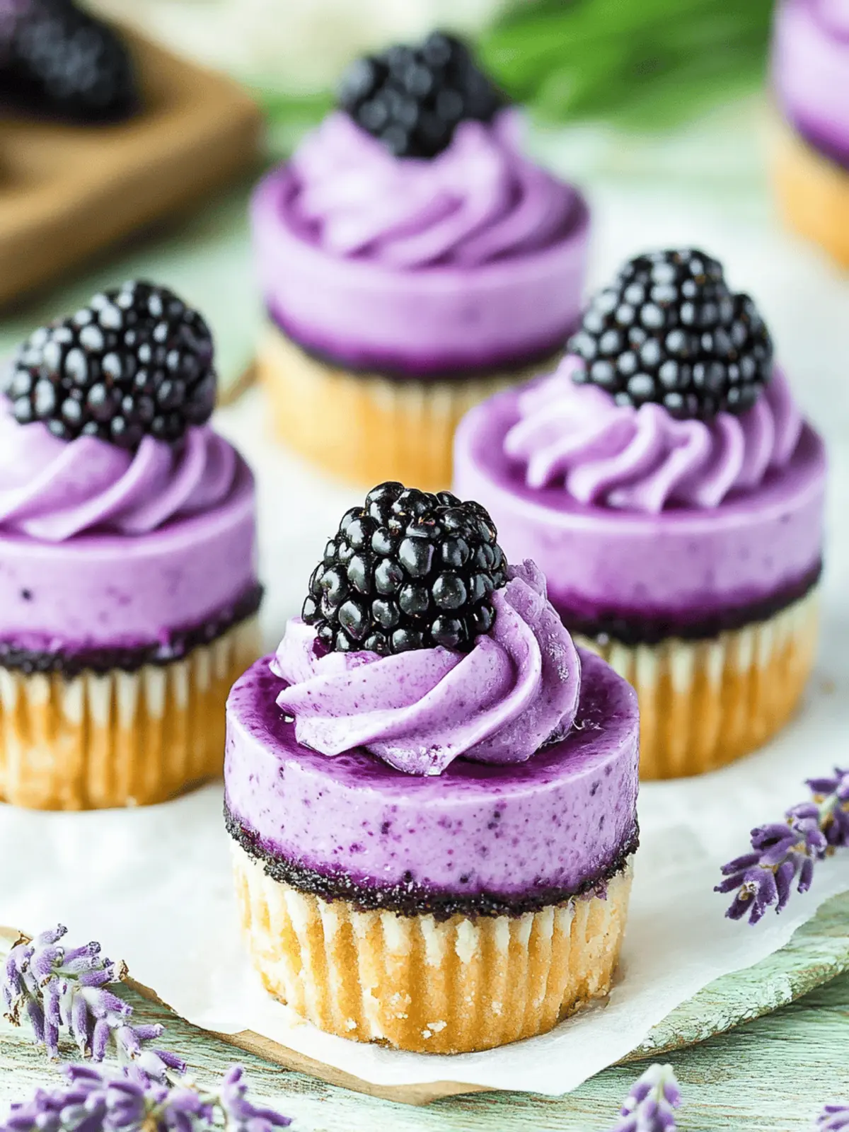 Mini Blackberry Lavender Cheesecakes
