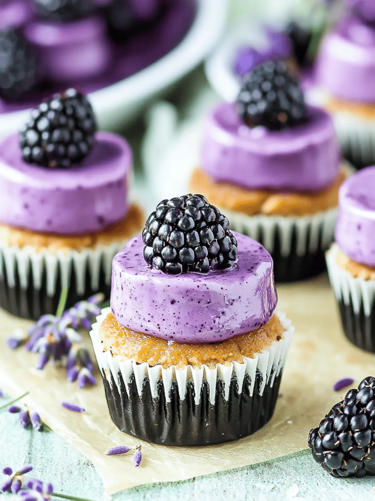 Mini Blackberry Lavender Cheesecakes