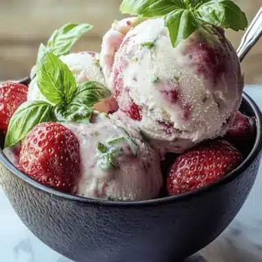 Roasted Strawberries & Lime Basil Ice Cream