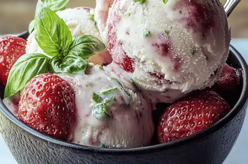 Roasted Strawberries & Lime Basil Ice Cream