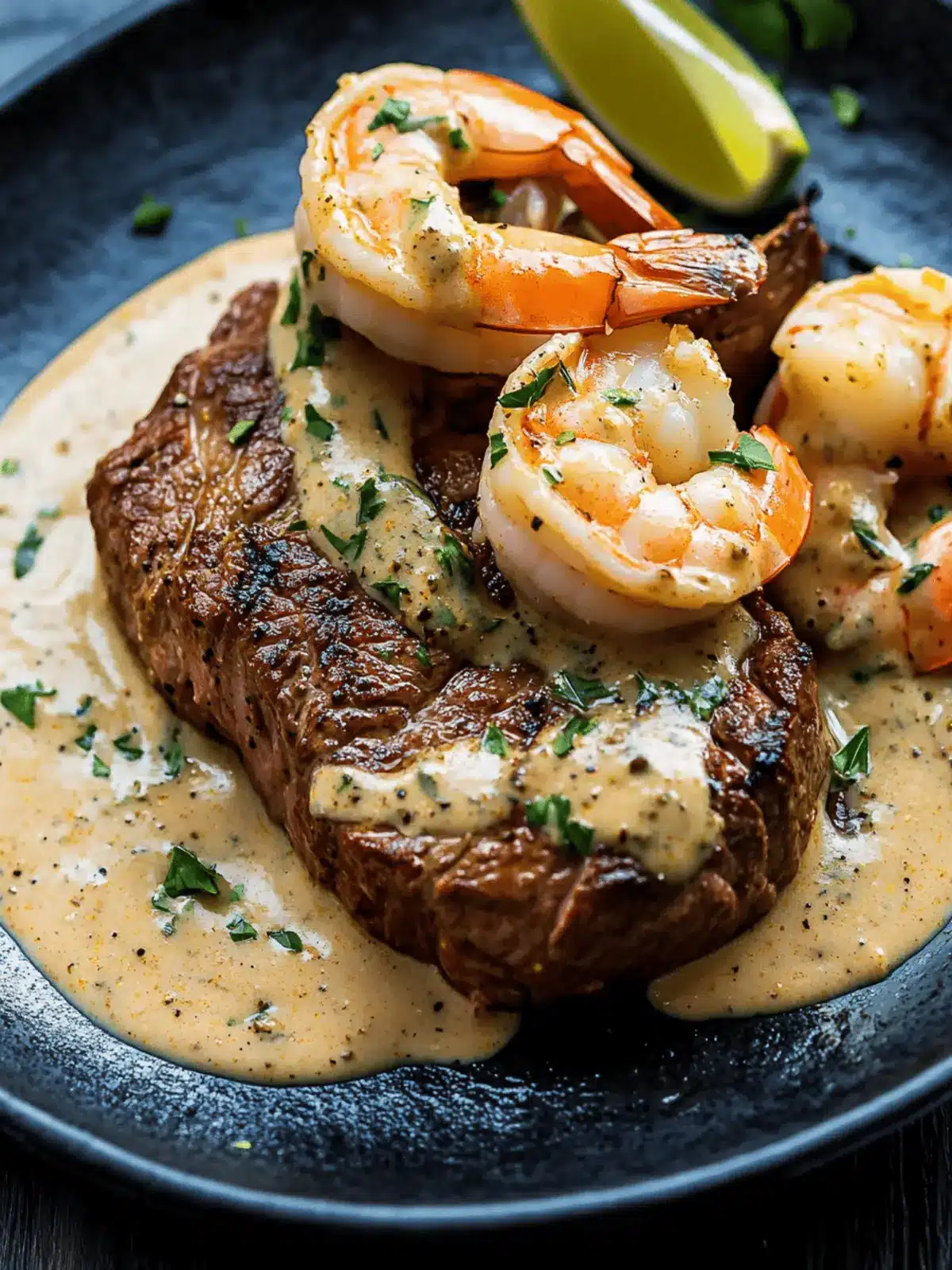 Steak in Creamy Cajun Shrimp Sauce