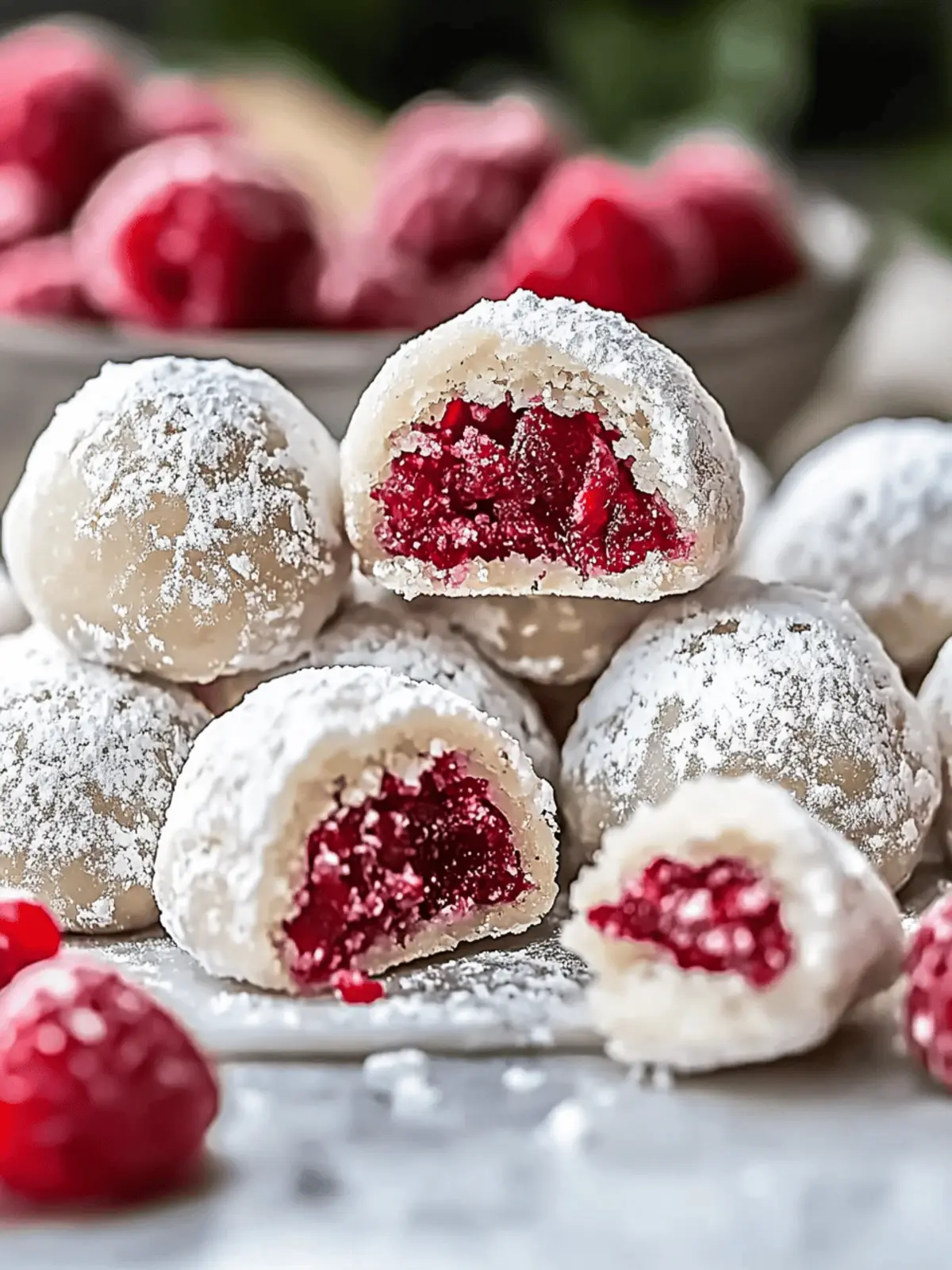 Raspberry Almond Snowball Cookies