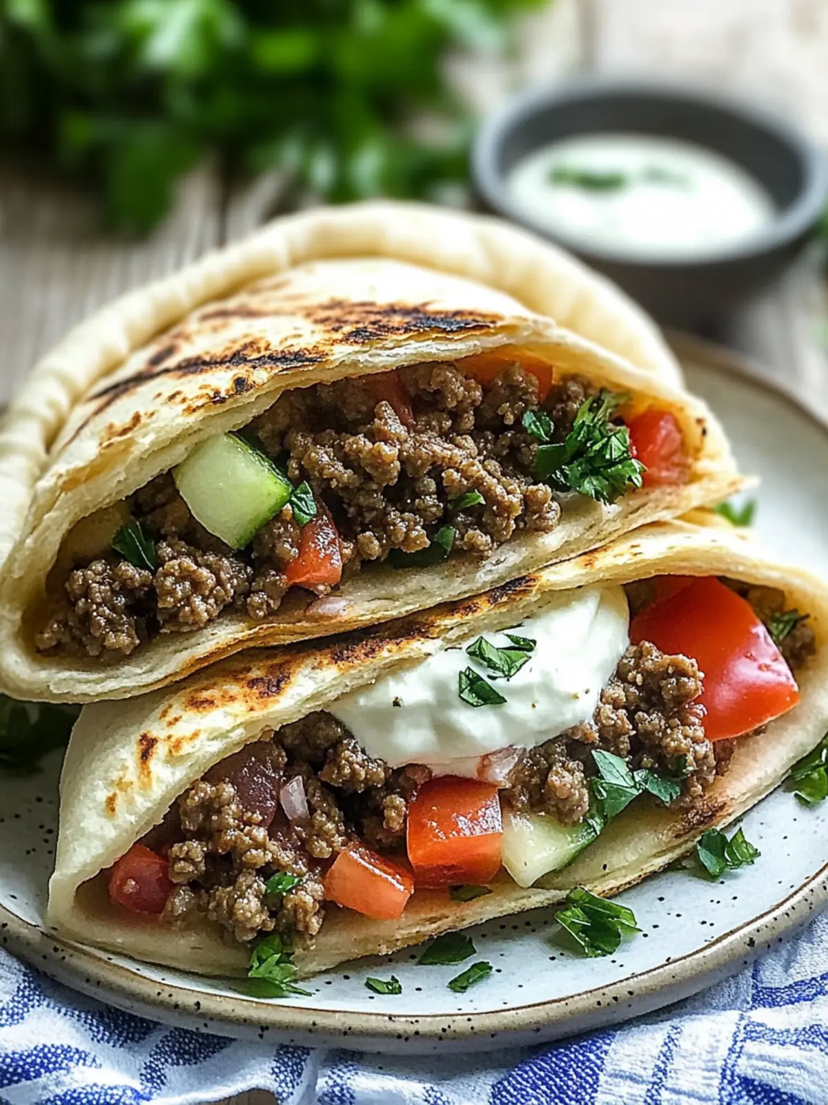 Mediterranean Ground Beef Pita Pockets