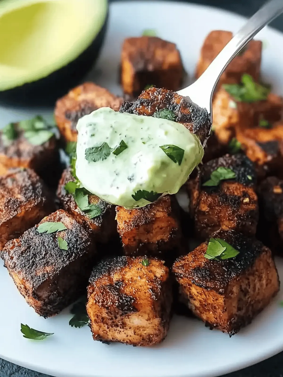 Savor Blackened Tuna Bites with Avocado Cream in Minutes 3 Blackened Tuna Bites with Avocado Cream