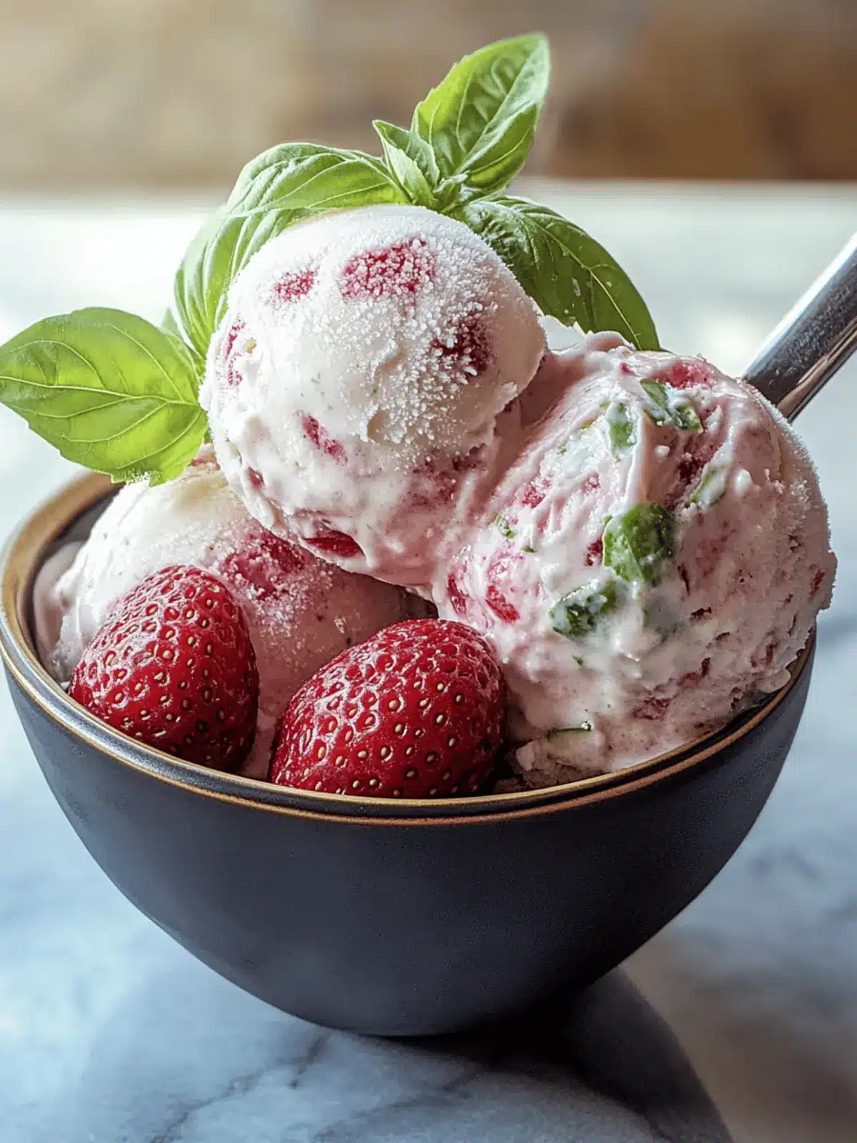 Roasted Strawberries & Lime Basil Ice Cream