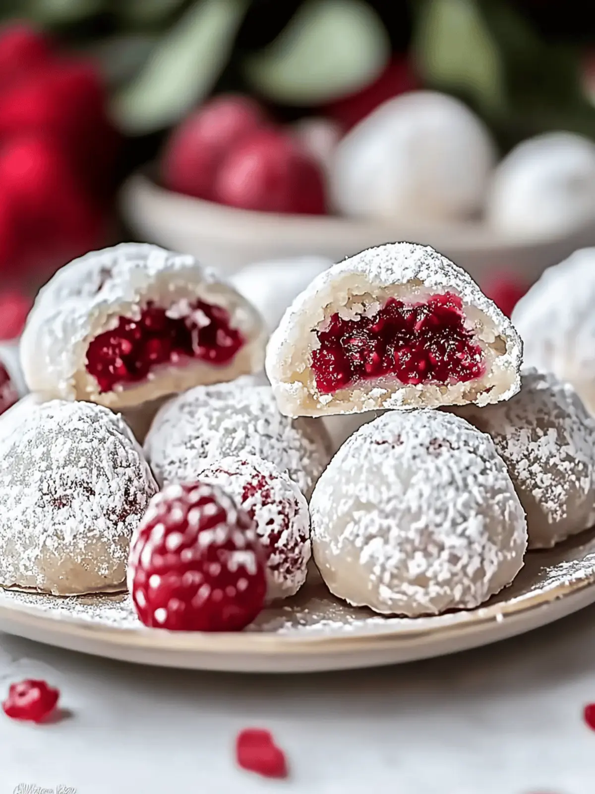 Raspberry Almond Snowball Cookies