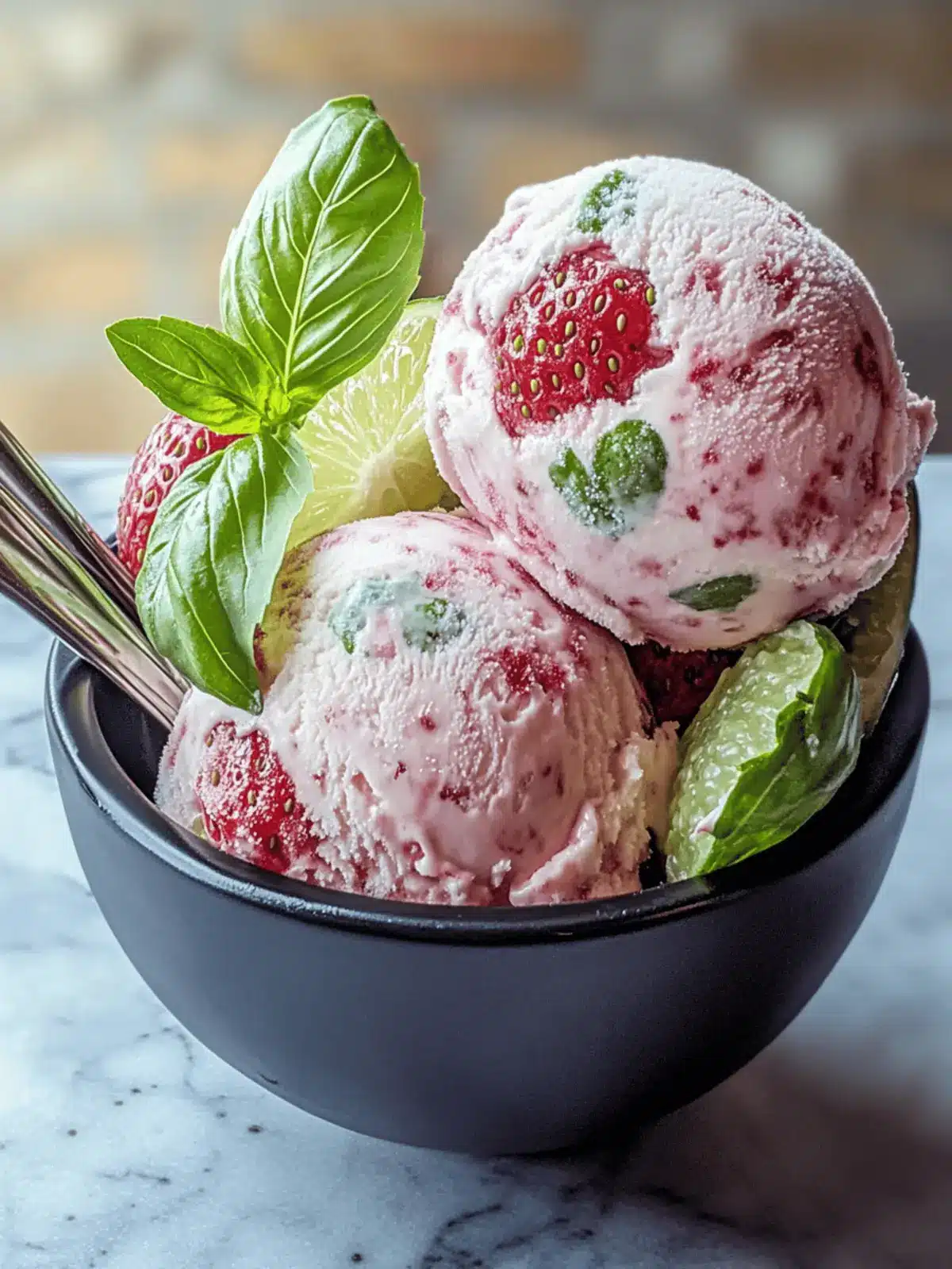Roasted Strawberries & Lime Basil Ice Cream