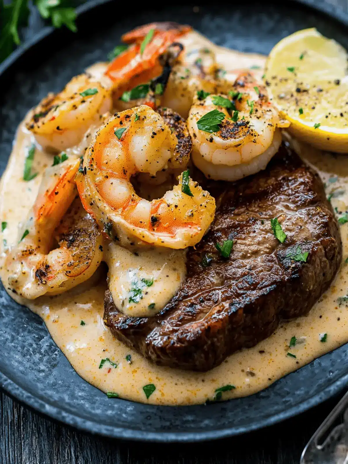 Steak in Creamy Cajun Shrimp Sauce