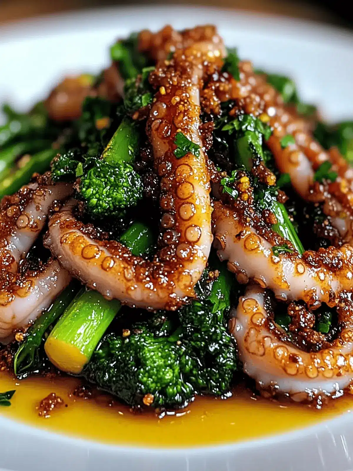 Citrus-Spiced Baby Octopus with Crunchy Broccolini