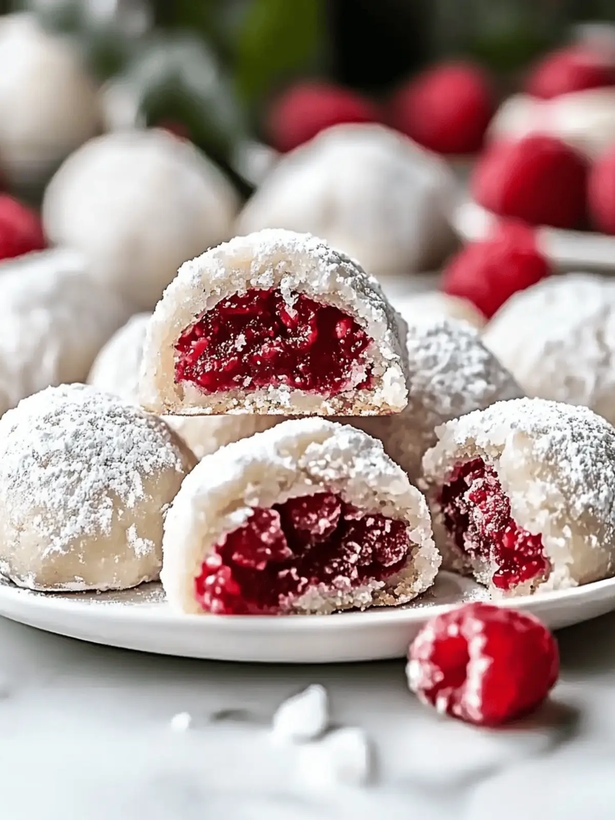 Raspberry Almond Snowball Cookies