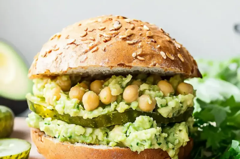 Smashed Chickpea Avocado Dill Pickle Sandwiches