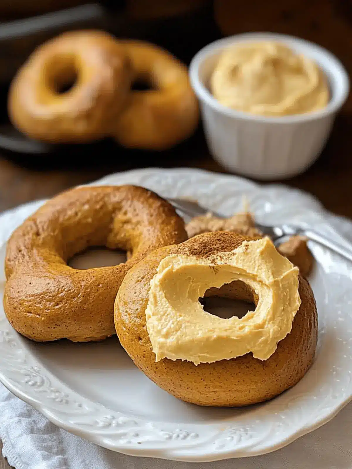 Pumpkin Sourdough Bagels with Pumpkin Spice Cream Cheese