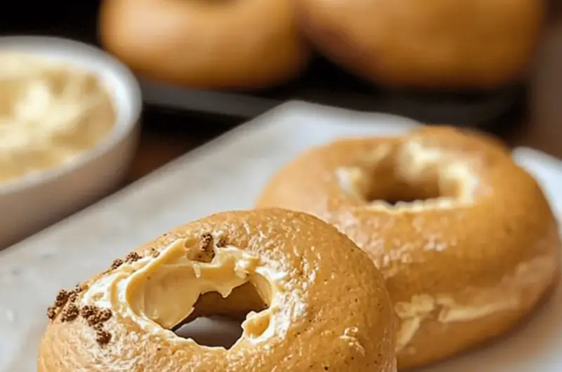 Pumpkin Sourdough Bagels with Pumpkin Spice Cream Cheese