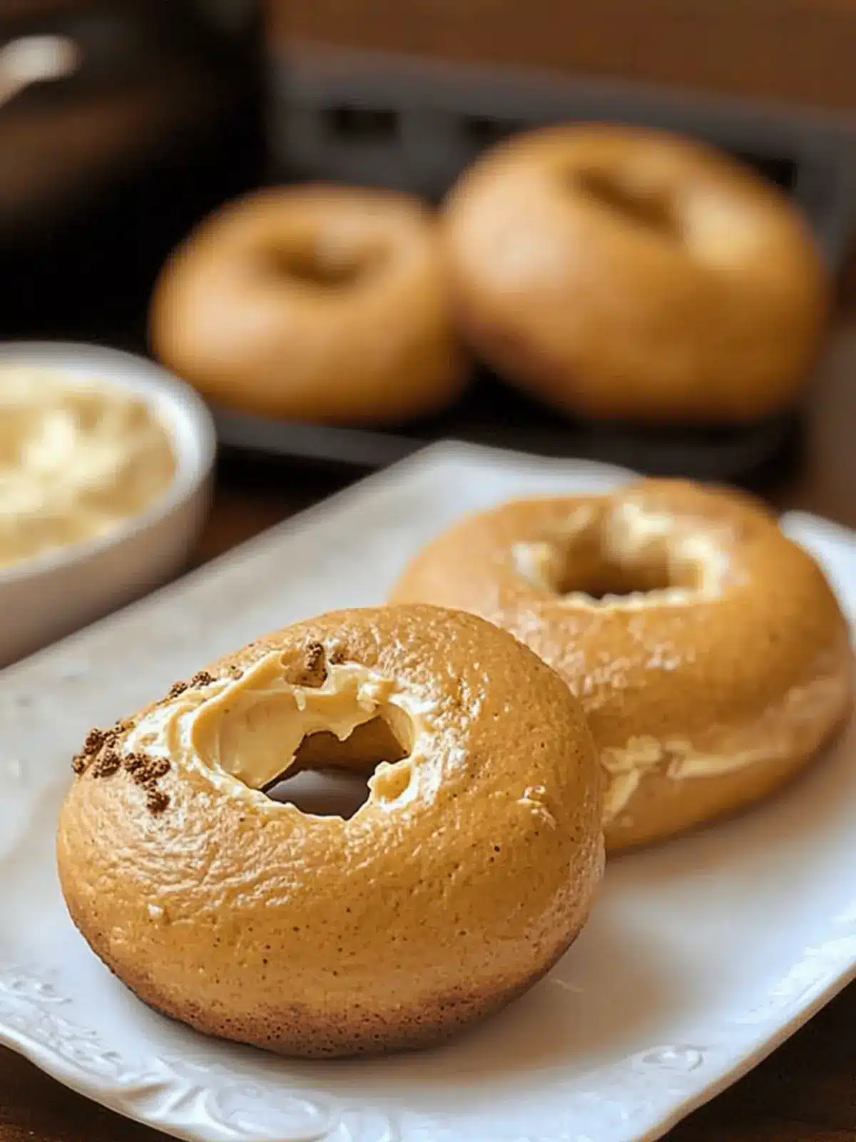 Pumpkin Sourdough Bagels with Pumpkin Spice Cream Cheese