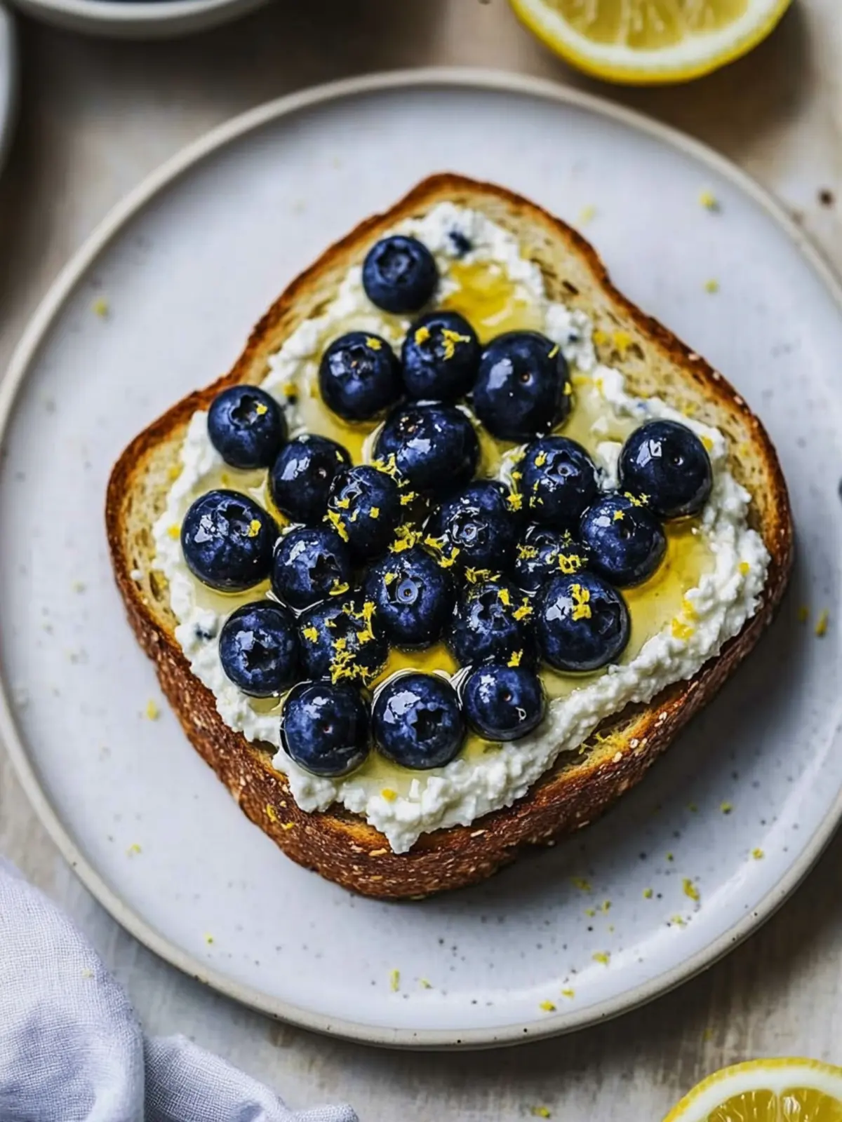 Lemon Blueberry Ricotta Toast With Honey