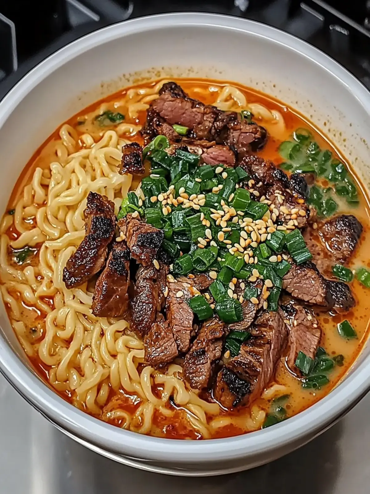 Irresistible Spicy Korean Ramen with Grilled Beef & Creamy Sauce 2 Spicy Korean Ramen with Grilled Beef & Creamy Sauce