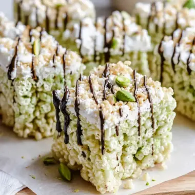 Pistachio Rice Krispie Treats with Decadent Dark Chocolate 9 Pistachio Rice Krispie Treats