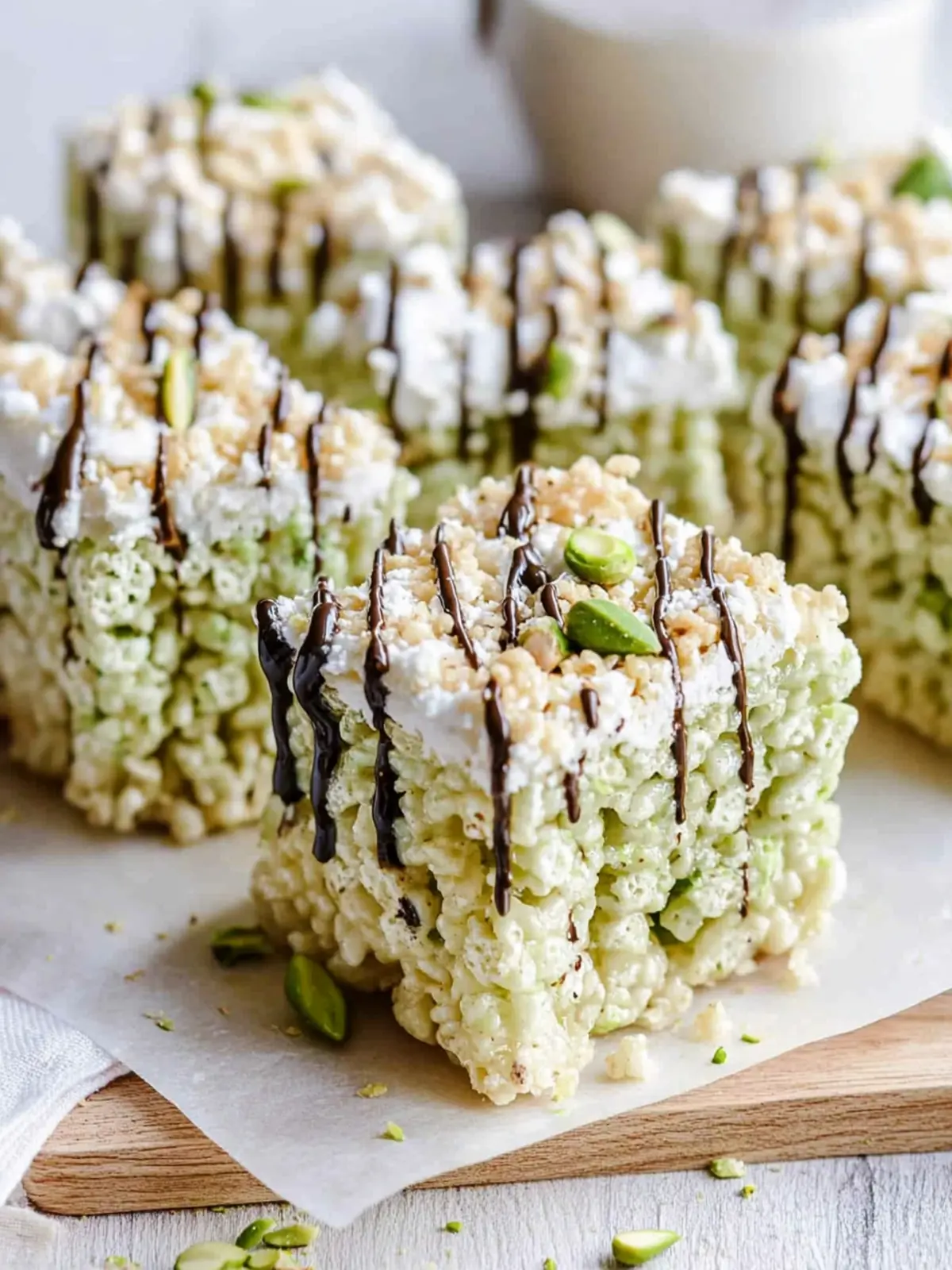 Pistachio Rice Krispie Treats with Decadent Dark Chocolate 5 Pistachio Rice Krispie Treats