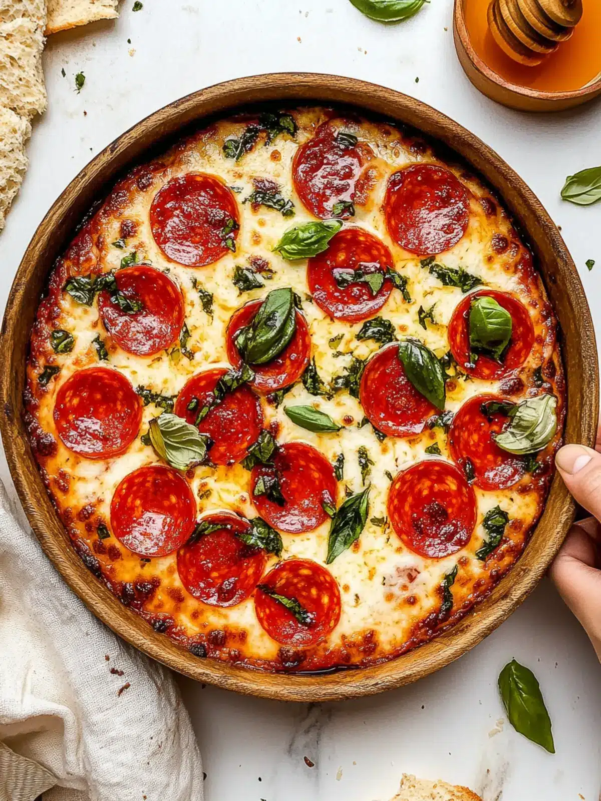 Irresistible Hot Honey & Basil Pepperoni Pizza Dip Recipe 5 Hot Honey & Basil Pepperoni Pizza Dip
