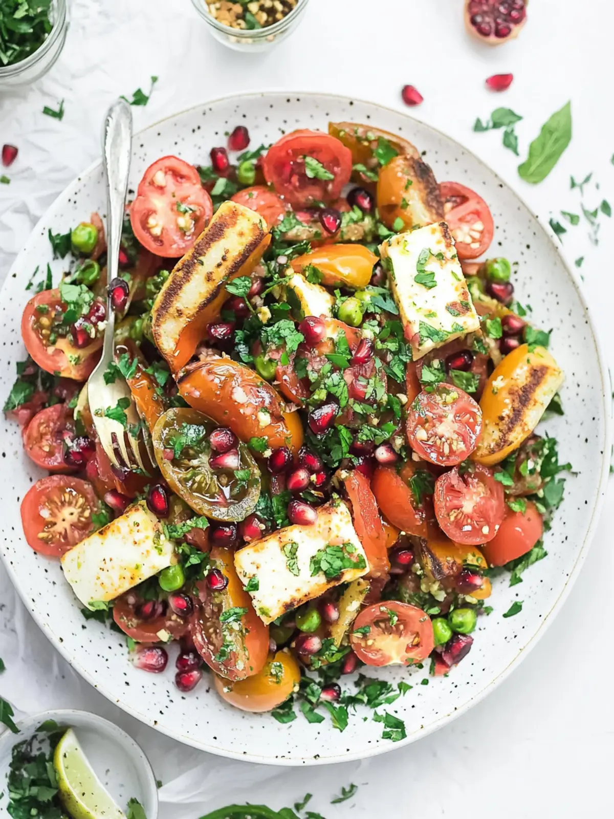 Flavor-Packed Paneer, Tomato & Pomegranate Salad Delight 2 Paneer, Tomato & Pomegranate Salad