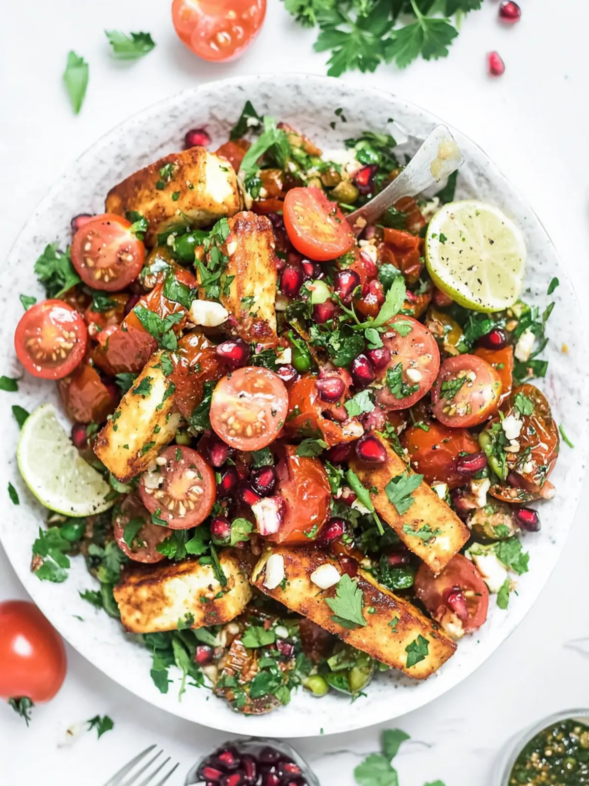 Flavor-Packed Paneer, Tomato & Pomegranate Salad Delight 3 Paneer, Tomato & Pomegranate Salad