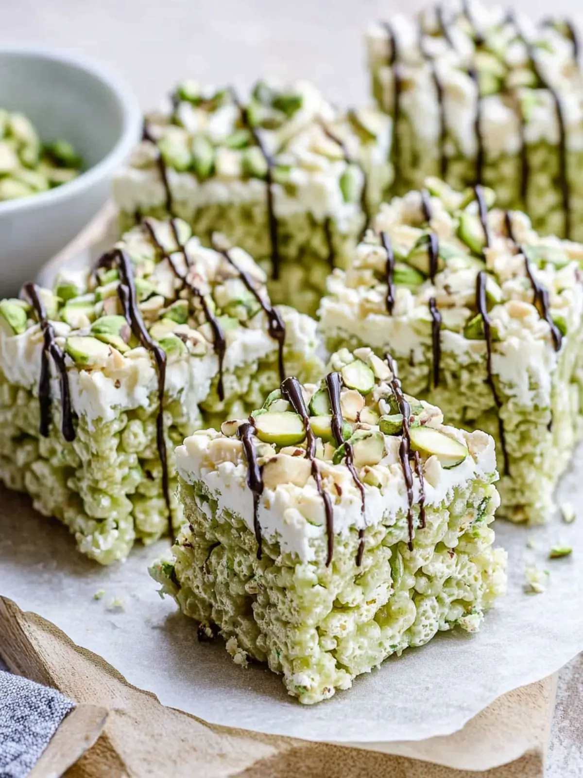 Pistachio Rice Krispie Treats with Decadent Dark Chocolate 2 Pistachio Rice Krispie Treats