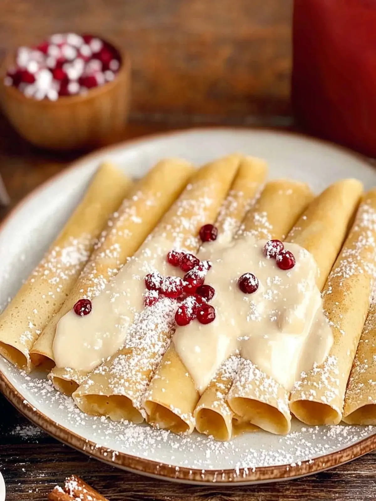 Delicious Eggnog Crepes with Festive Pomegranate Topping 4 Eggnog Crepes