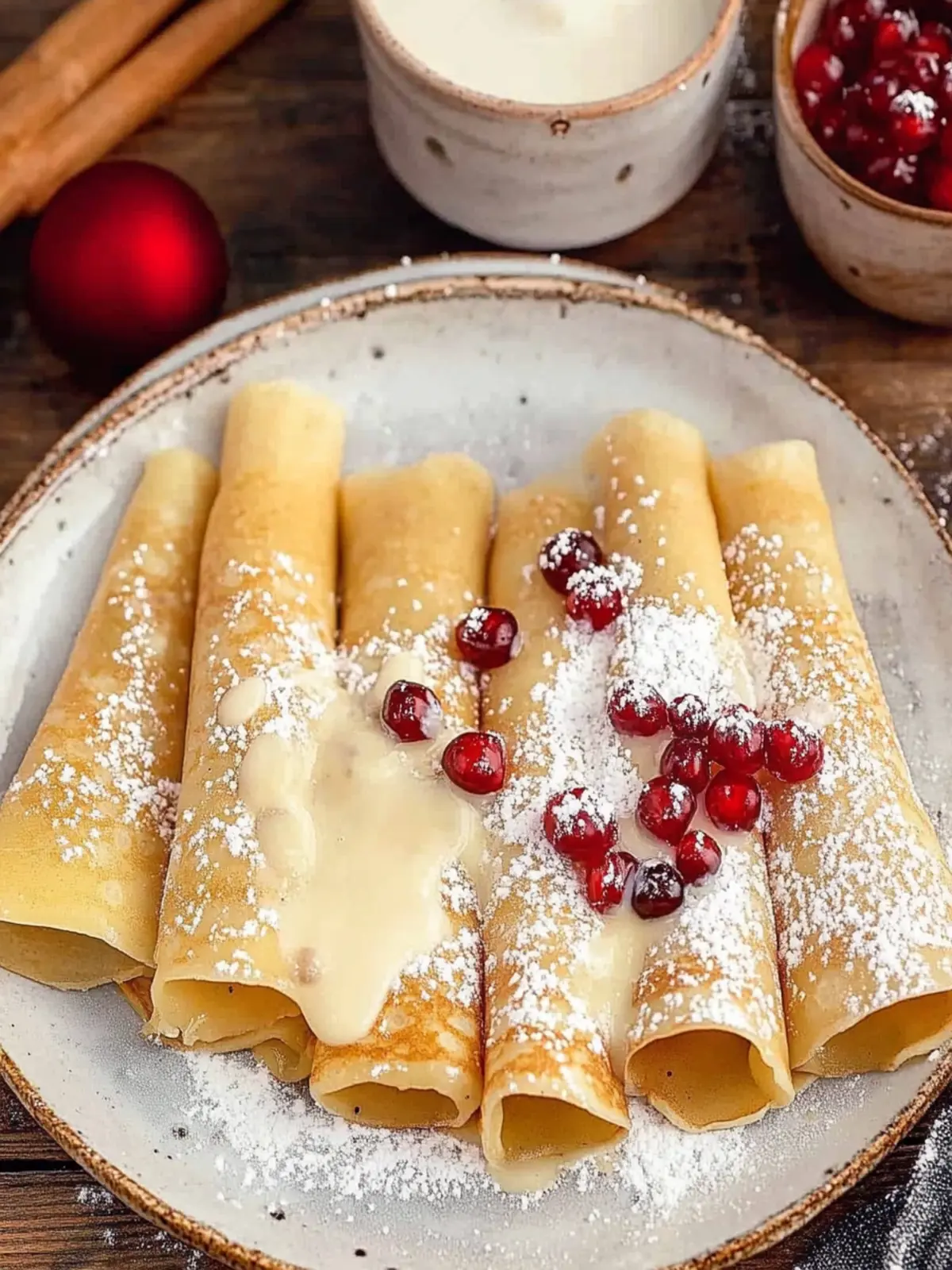 Delicious Eggnog Crepes with Festive Pomegranate Topping 2 Eggnog Crepes